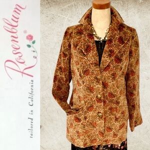 Vintage "Rosenblum California" tan floral print velvet blazer- XS/S
